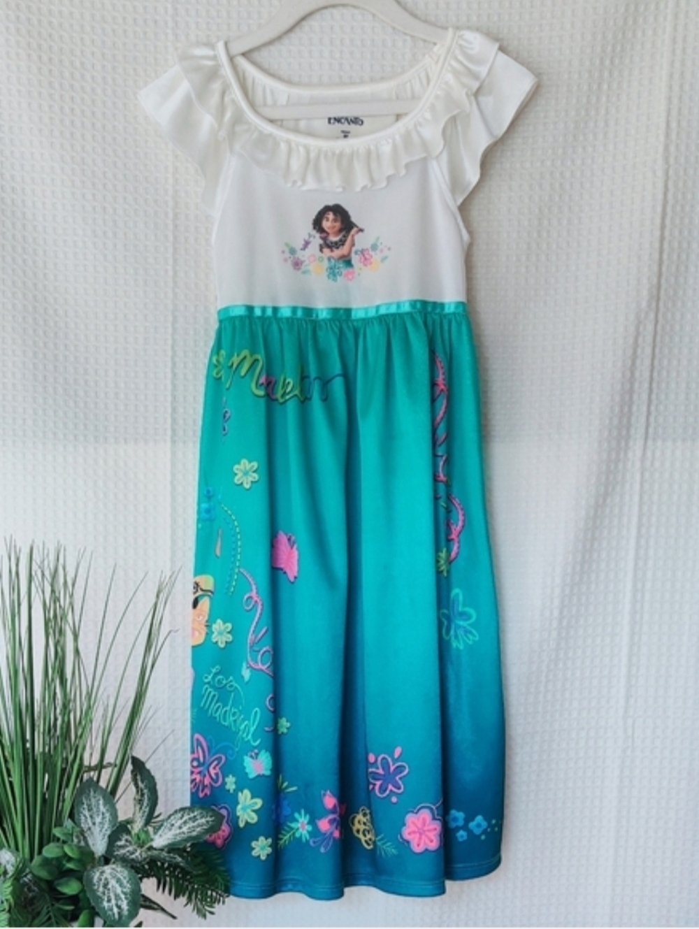 Disney Encanto Little Girls Teal & White Long Sleeping Gown Size 5T